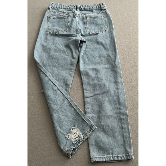 Shein Jeans Girls Size: 10Y | 24 x 23 Inseam Straight Leg Blue Distressed Denim - Picture 2 of 11